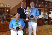 Mike Diston & Richard Brown winners of the Wedmore Pairs with BWBA President Terry Fitzgerald